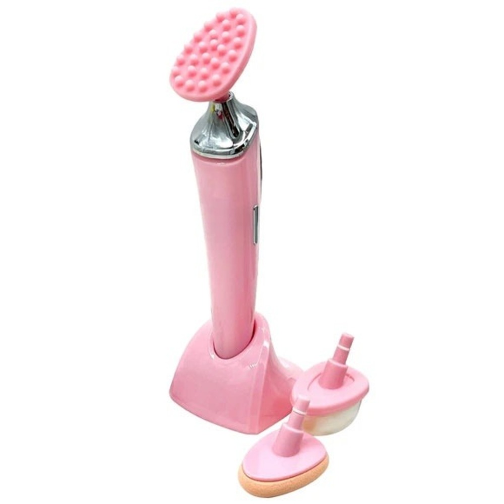 Rechargeable Facial Cleansing Brush Set Pink 3 Interchangeable Heads 2-Speed USB